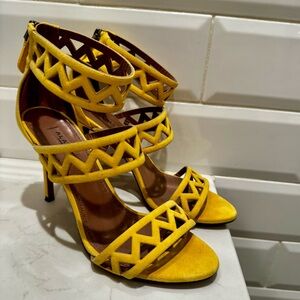 Alaia Yellow Suede 3 band High Heel Sandal